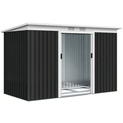 Outsunny 9' x 4' Metal Garden Storage Shed Tool House with Sliding Door Spacious Layout for Backyard, Lawn Dark Gray