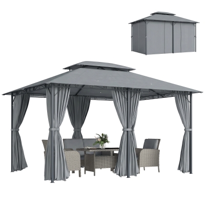 Outsunny Tonnelle Style Colonial Double Toit 3x4m Gris