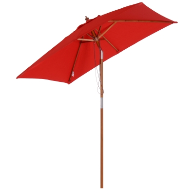 Outsunny Guarda-sol de jardim exterior Guarda-sol retangular inclinável madeira poliéster 2L x 1,5l x 2,3H m vermelho