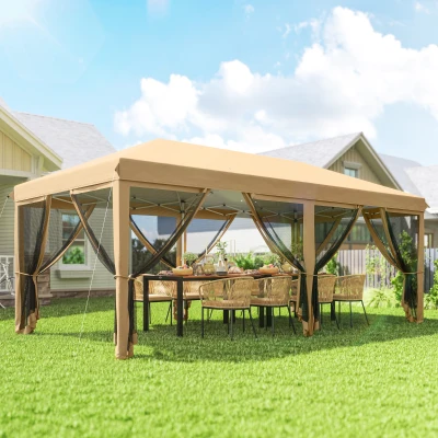 Outsunny Barnum 6x3m Beige Moustiquaires+Sac