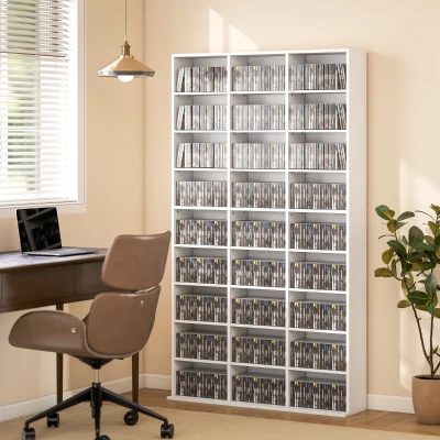 HOMCOM Étagère 27 Compartiments 835 CD 500 DVD Blanc