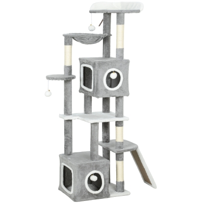 PawHut Arbre à Chat 165cm 2 Niches Hamac Plateformes Gris