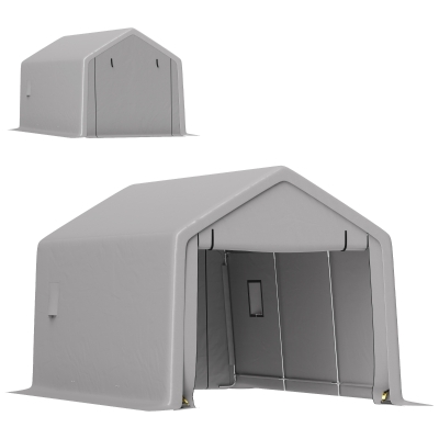Outsunny Carport tenda de garagem 3 x 5,2 m, abrigo exterior para carro carport para carro com porta enrolável removível cinza
