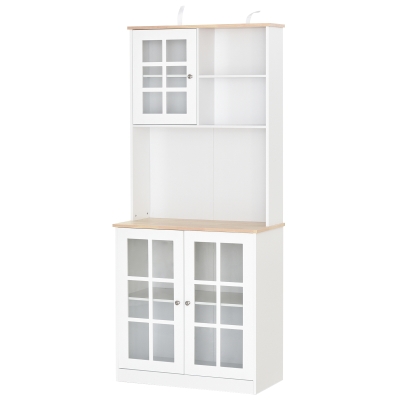 HOMCOM Alacena de Cocina con Estantes y Puertas de Vidrio para Pequeños Electrodomésticos y Menaje 80x37x183 cm Blanco