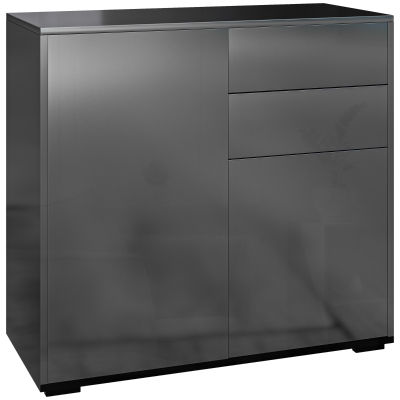 HOMCOM Cômoda Buffet Móvel de Arrumação 2 gavetas 2 portas com prateleira 79 x 36 x 74 cm preto brilhante