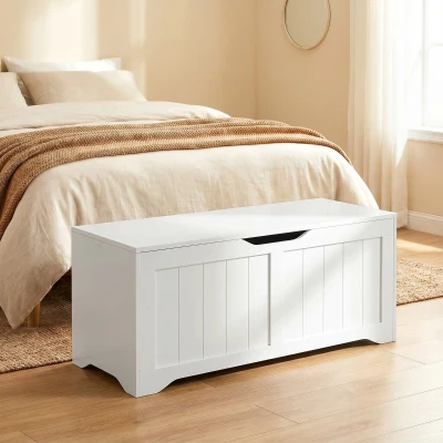 HOMCOM Banc Coffre Blanc 136L 100x40x45cm Rangement Sécurité