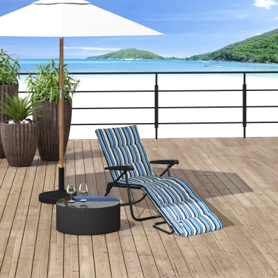 Outsunny Espreguiçadeira de banho de sol dobrável reclinável 6 posições com colchão + apoios de braços aço poliéster multicolorido