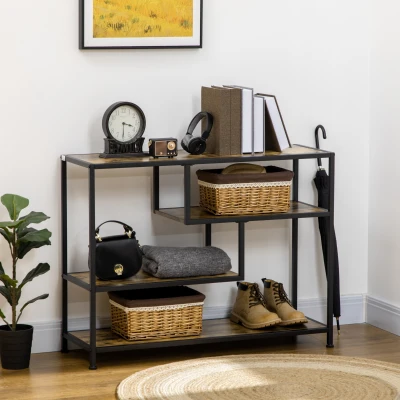 HOMCOM Mesa consola estilo industrial com 4 níveis de arrumação 3 prateleiras inferiores 99,6 x 33,6 x 74 cm