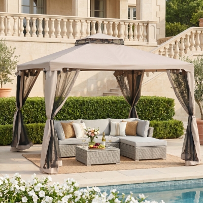 Outsunny Outdoor Gazebo 2-Tier Roof Netting 295cm Taupe