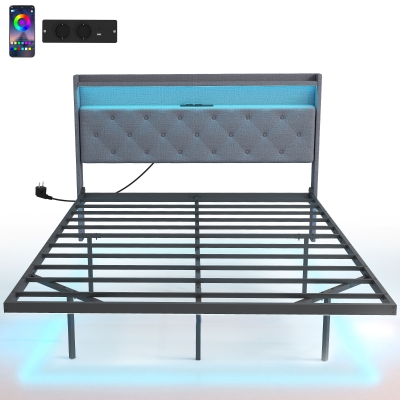 HOMCOM Lit 140x190cm LED RGB Flottant Acier Gris 2 Places