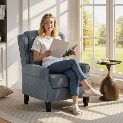 HOMCOM Verstellbarer Relaxsessel aus Teddy-Fleece, Relaxsessel mit ausziehbarer Fußstütze, gepolsterter Sitz, grau