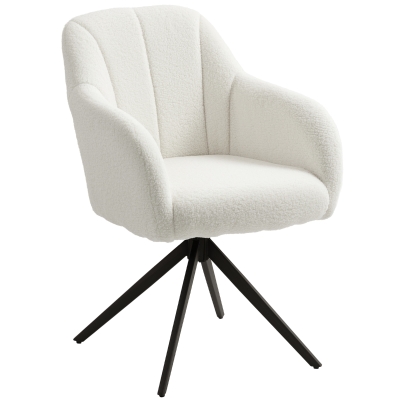 HOMCOM Poltrona giratória capitonê grande conforto base em aço e tecido efeito pelúcia teddy branco