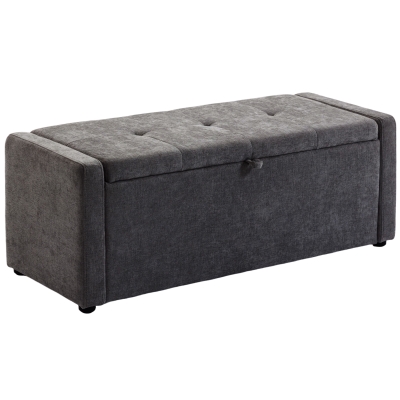 HOMCOM Banc Rangement Lin Gris Foncé 122x48x44cm Assise Large