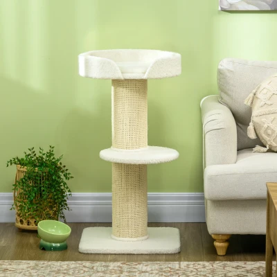 PawHut Arbre à chat avec griffoir centre d'activités 2 plateformes coussin crème