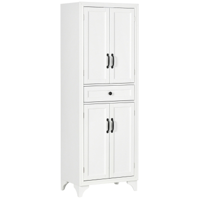 HOMCOM Aparador alto armário de cozinha 4 portas 2 armários e 1 gaveta central altura 170 cm com prateleira ajustável branco