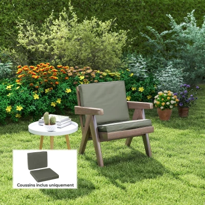 Outsunny Almofadas para cadeira poltrona de jardim almofadas de assento e encosto removíveis poliéster 56x52/56x46cm cinza escuro