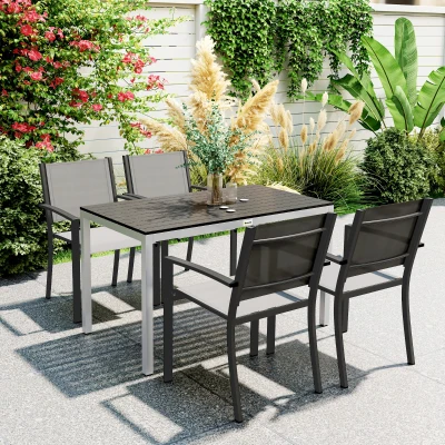 Outsunny Mesa de jantar de jardim para 4-6 pessoas com tampo de ripas, estrutura em alumínio antiferrugem 120 x 70 x 72 cm, preto