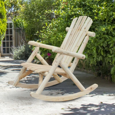 Outsunny Poltrona de Jardim Adirondack de Baloiço Rocking Chair Estilo neo-rétro Assento Encosto Ergonómico Madeira Natural de pinho