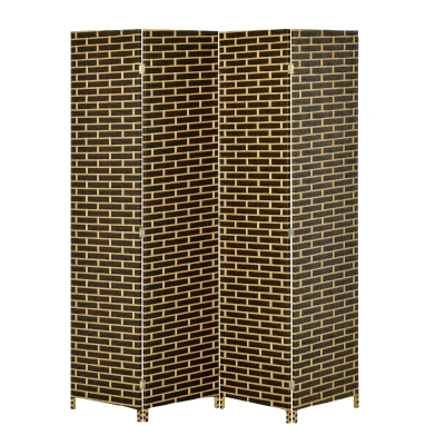 HOMCOM Biombo interior 4 Painéis Dobráveis 180L x 180H cm separador de ambientes Madeira de choupo Fibras de papel trançado Chocolate Palha