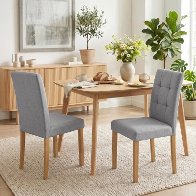 HOMCOM Chaises Salle à Manger Lot de 2 Tissu Gris Clair Moderne