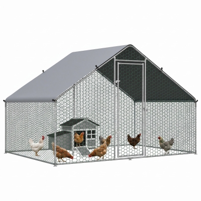 PawHut Enclos Poulailler 6m² Acier Galvanisé Espace Couvert