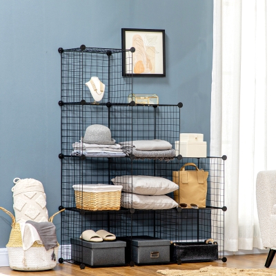 HOMCOM Estante em Cubos Modular DIY com 9 Compartimentos em Malha Metálica para Sala Quarto Preto