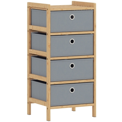 HOMCOM Bamboo Chest 4-Drawer Narrow Dresser Light Grey