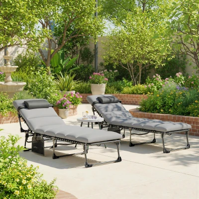 Outsunny Lot 2 Chaises Longues Jardin Pliables 200cm Gris 5 Positions