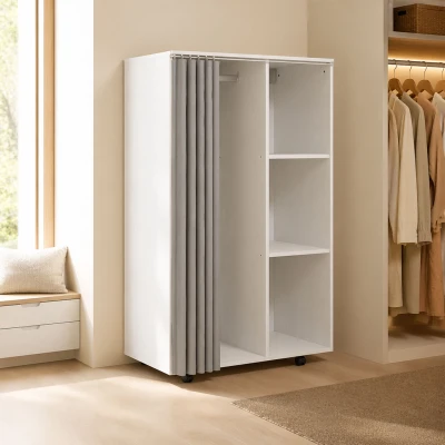 HOMCOM Armoire Mobile Blanc 6 Roulettes Tringle et Étagères