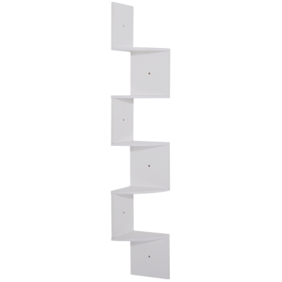 HOMCOM Estante de Canto de Parede em Forma de Zigzag 20L x 20l x 126H cm 5 Níveis Madeira Branca