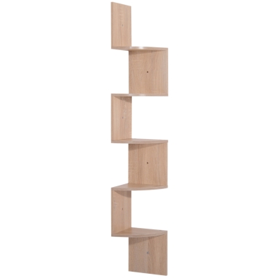 HOMCOM Estante de Canto de Parede para Arrumação Forma Zigzag 20L x 20l x 126H cm 5 Níveis Madeira carvalho claro