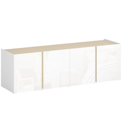HOMCOM Móvel para TV, rack para TV com 4 portas com fechamento amortecido, prateleira ajustável e passagens para cabos, 135 x 38 x 45 cm, branco
