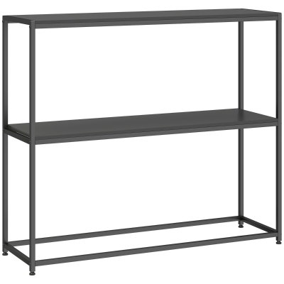 HOMCOM Table Console Moderne Acier 2 Étagères Noir 100x30x87cm