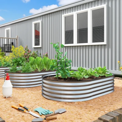 Outsunny Conjunto de 2 jardineiras elevadas em aço galvanizado kit de camas de jardim borda de borracha 152 x 91 x 30 cm prata