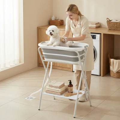 PawHut Portable Dog Bath Tub Stand Drainage Grey Small