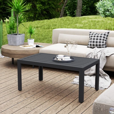Outsunny Table Basse Patio Rectangulaire Acier Lattes Gris