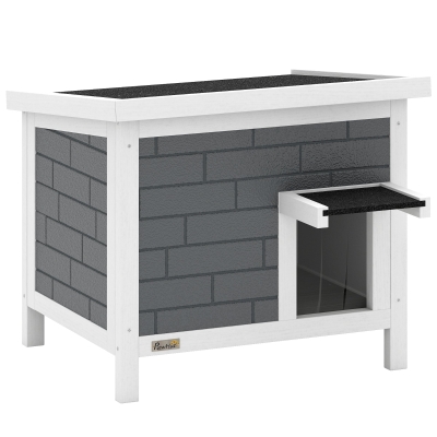 PawHut Căsuță pentru pisici rezistentă la intemperii din lemn cu acoperiș rabatabil, plăci izolante din aluminiu, acoperiș din asfalt, 61x51x53,5 cm