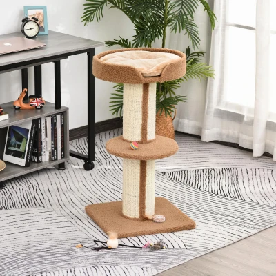 PawHut Arbre à Chat 2 Plateformes Griffoir Marron Clair