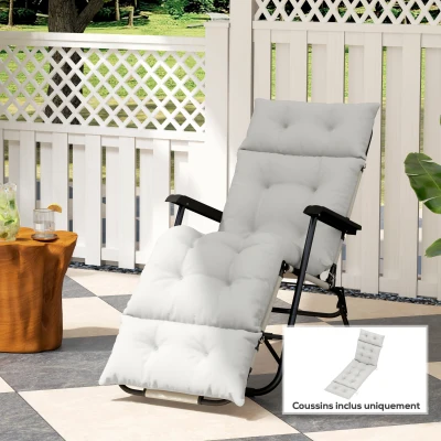 Outsunny Almofada espessa para banho de sol almofada para espreguiçadeira 190 x 56 x 10 cm, UPF20+, colchão para espreguiçadeira seis fixações, cinza claro
