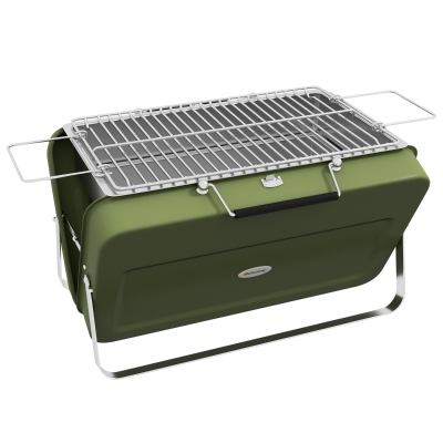 Outsunny Mini grelhador a carvão portátil com carcaça em forma de mala grelhador de mesa dobrável para jardim 47 x 30 x 28 cm verde
