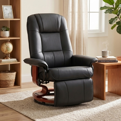 HOMCOM TV fauteuil verstelbare fauteuil kunstleder 360 ° draaistoel, kantelbare houten voet