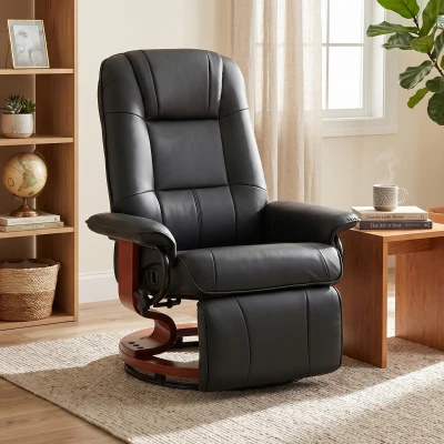 HOMCOM TV fauteuil verstelbare fauteuil kunstleder 360 ° draaistoel, kantelbare houten voet