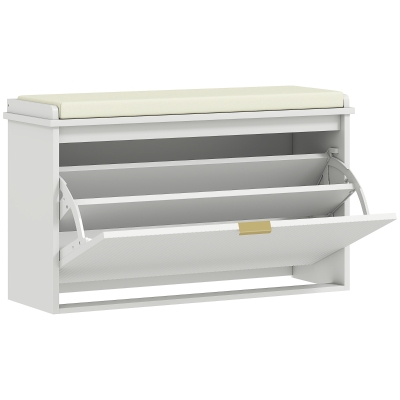 HOMCOM Panca Scarpiera Imbottita con Ripiano Interno Bianca Beige