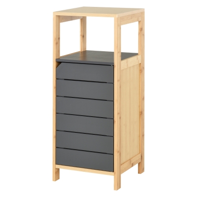 HOMCOM Móvel Coluna para Casa de Banho Poupa Espaço com Porta e Gaveta em Madeira e Bambu 32L x 30l x 80H cm
