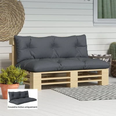 Outsunny Conjunto de 2 almofadas de exterior para banco 1 almofada de assento e 1 almofada de encosto poliéster hidrófugo cinza