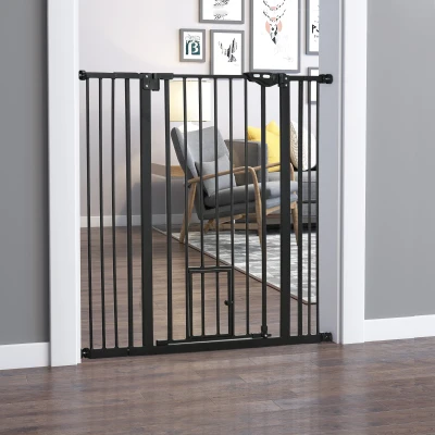 PawHut Barrière Animaux 104,1H cm Porte Auto Noir