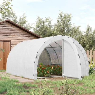 Outsunny Estufa Túnel para Jardim Área ao Solo 12 m² 4L x 3l x 2H m Chassi Tubular Reforçado 25 mm Porta Dupla com Alças Branco