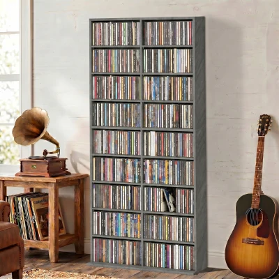 HOMCOM Meuble Rangement 18 Cases 640 CD/360 DVD Gris Clair