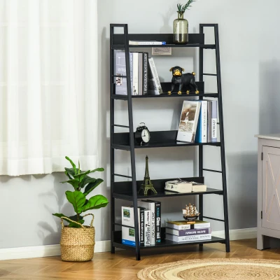 HOMCOM Estante Biblioteca de Arrumação Estilo Industrial inclinada 5 Níveis 70L x 35l x 150H cm Preto