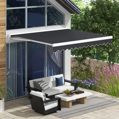 Outsunny Toldo retrátil elétrico e manual dim. 295L x 250l cm telecomando incluído alu. Poliéster de alta densidade, cinza